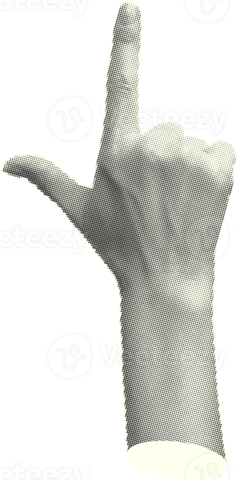 Set of halftone statue hands Trendy creative collage elements showing gestures counting from zero to five isolated yellow background Cut magazine style Contemporary Modern design Vector illustration png