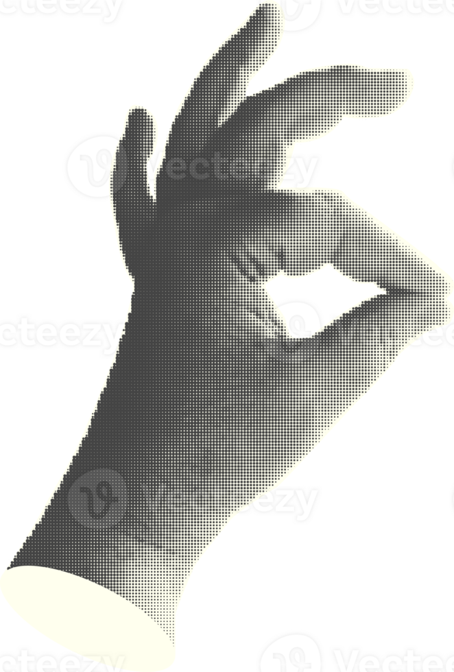 Set of halftone statue hands Trendy creative collage elements showing gestures counting from zero to five isolated yellow background Cut magazine style Contemporary Modern design Vector illustration png