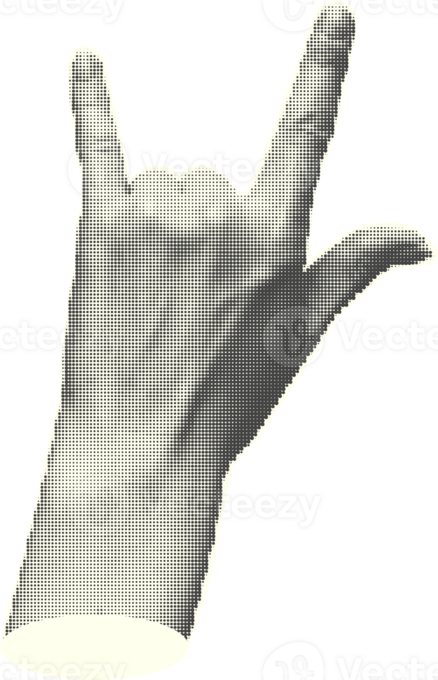 Set of halftone statue hands Trendy creative collage elements showing gestures counting from zero to five isolated yellow background Cut magazine style Contemporary Modern design Vector illustration png