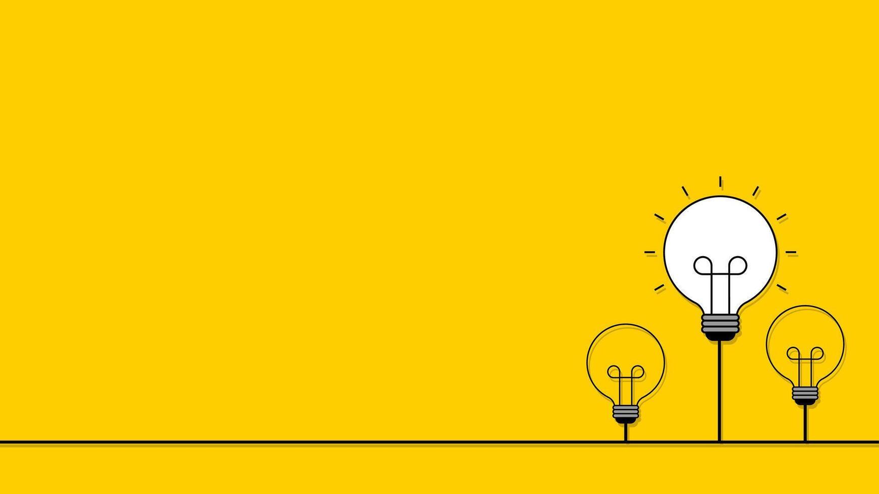 Outstanding light bulbs on yellow background with copy space for your text. Vector illustration.