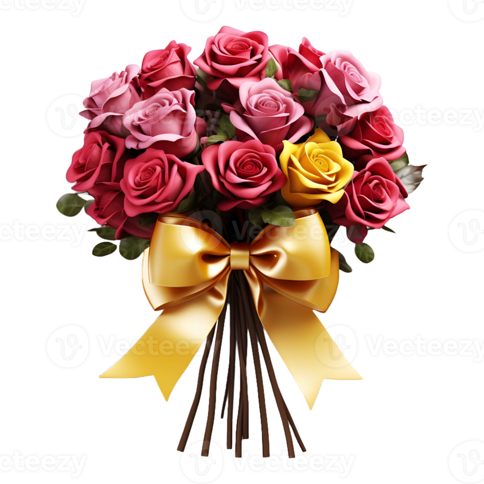 ai généré 3d le rendu de une bouquet de coloré fleurs pour cadeau sur transparent Contexte - ai généré png