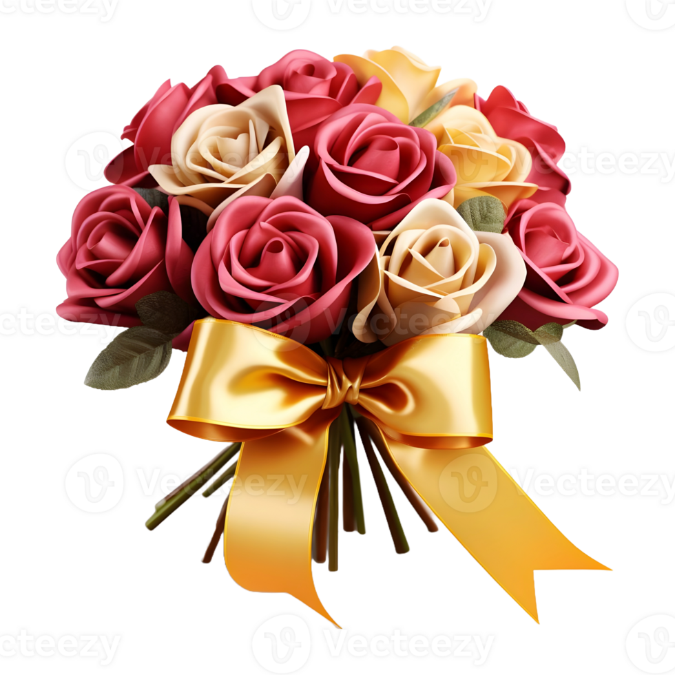 ai généré 3d le rendu de une bouquet de coloré fleurs pour cadeau sur transparent Contexte - ai généré png