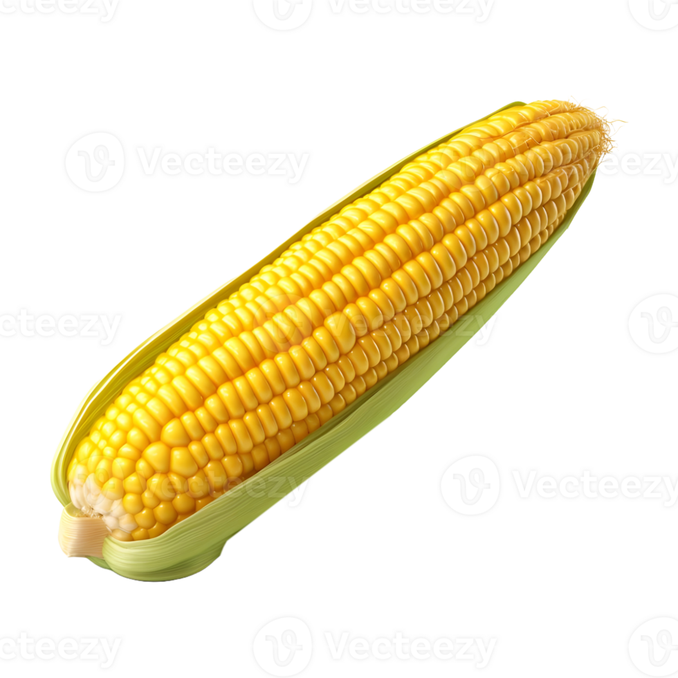 AI generated 3D Rendering of a Sweet Corn With Leaves on Transparent Background - Ai Generated png