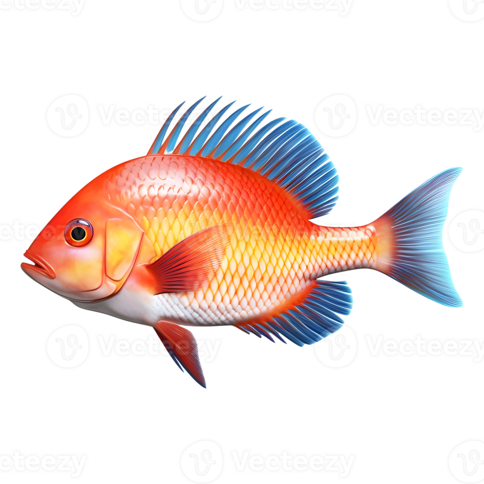 AI generated 3D Rendering of a Beautiful Colorful Ocean Fish on Transparent Background - Ai Generated png