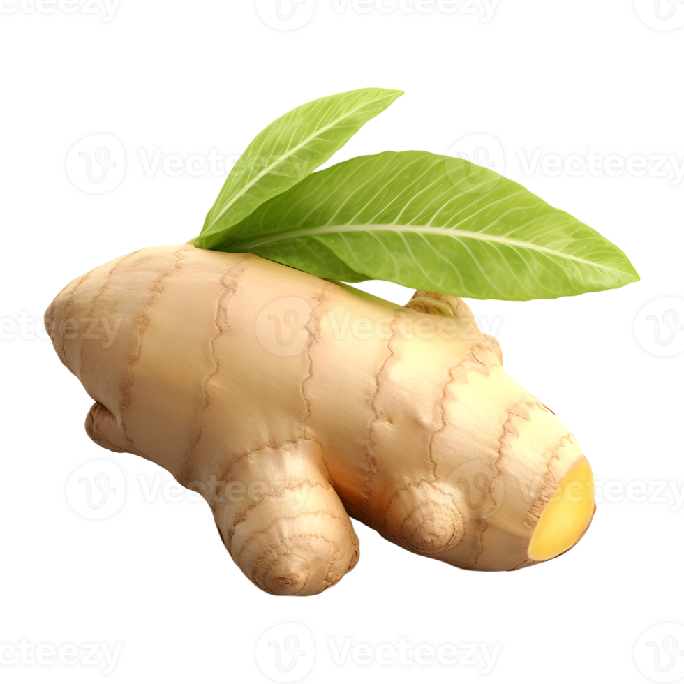 AI generated 3D Rendering of a Ginger With Leaves on Transparent Background - Ai Generated png
