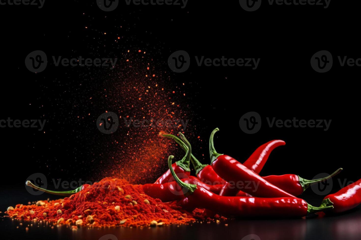 AI generated Levitation of red chili pepper whole and slices Generative AI photo