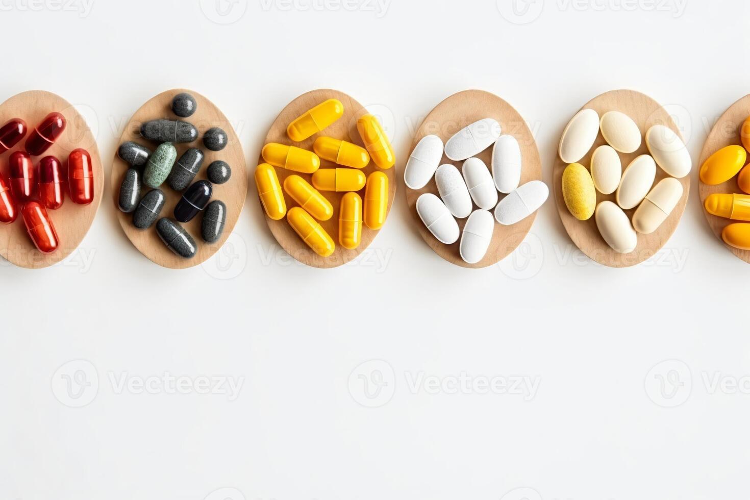 AI generated top view of antioxidants vitamin pills drug capsule generative AI photo