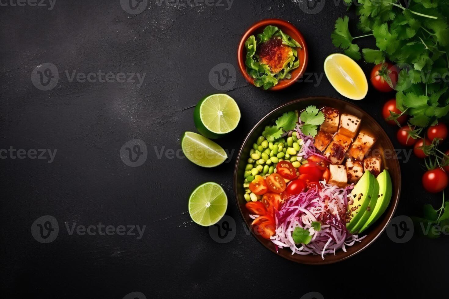 AI generated Top view on appetizing pozole bowl Generative AI photo