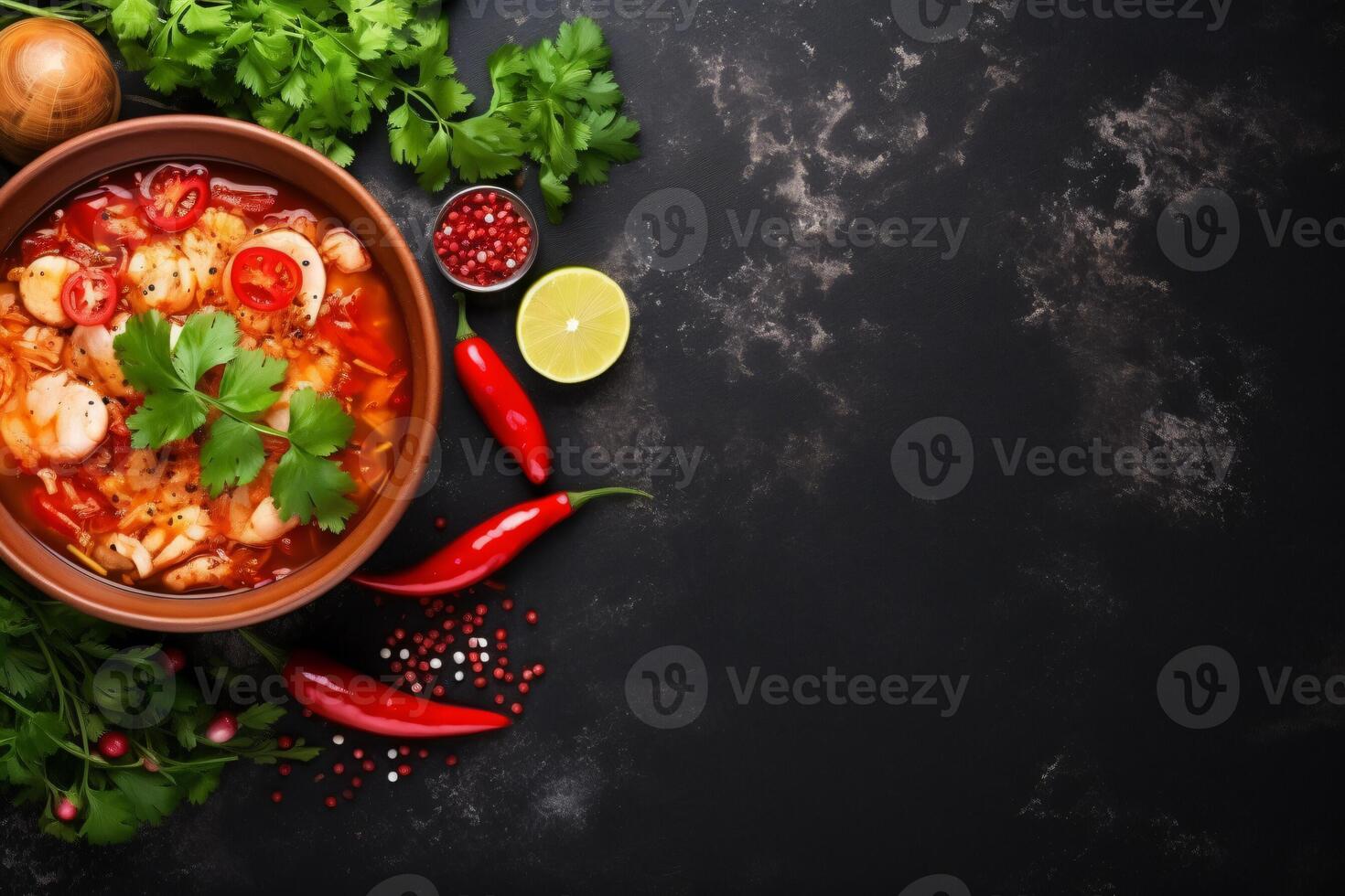 AI generated Top view on appetizing pozole bowl Generative AI photo