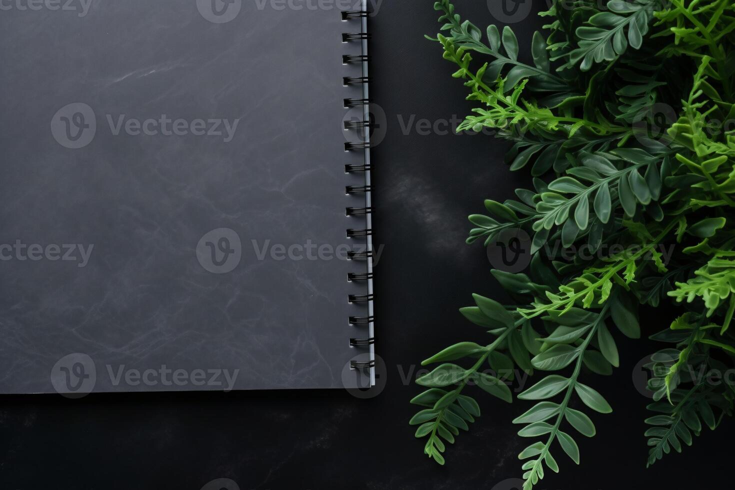 AI generated Minimalistic black background with laptop notepad generative AI photo