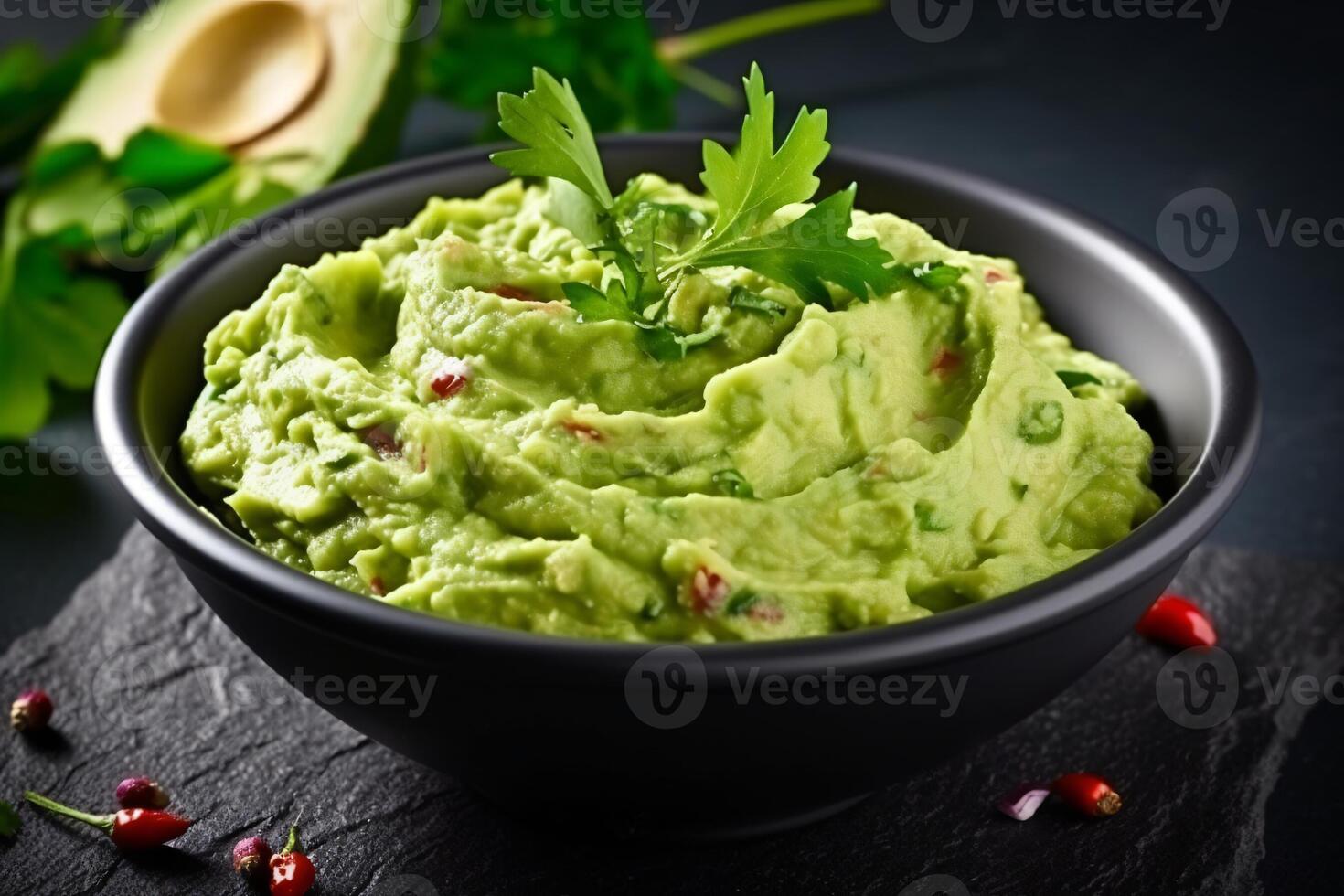 AI generated High angle tasty guacamole in bowl copy space concept Generate AI photo