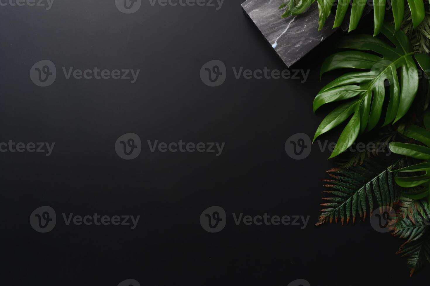 AI generated Minimalistic black background with laptop notepad generative AI photo