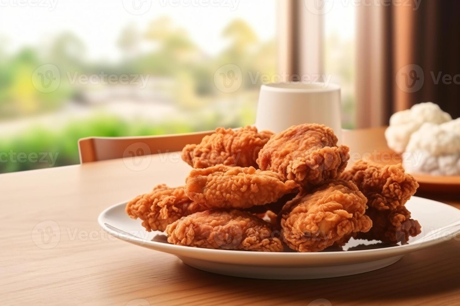 AI generated Delicious fried chicken on plate copy space concept Generative AI photo