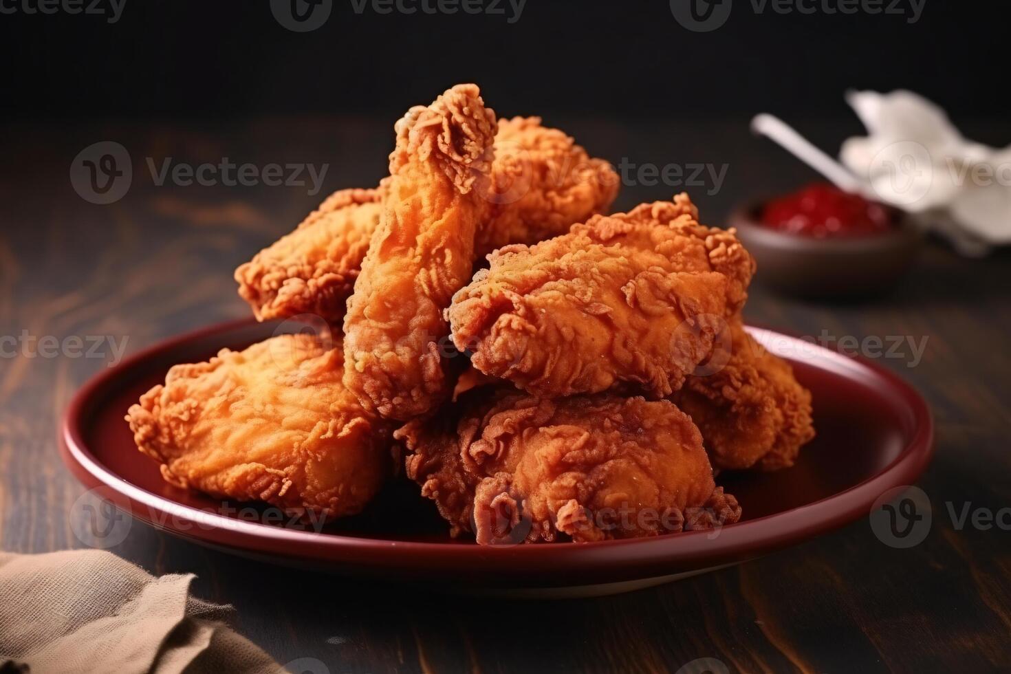 AI generated Delicious fried chicken on plate copy space concept Generative AI photo