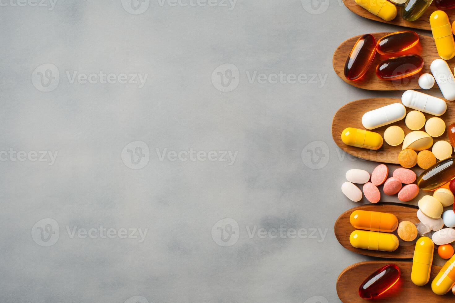 AI generated top view of antioxidants vitamin pills drug capsule generative AI photo