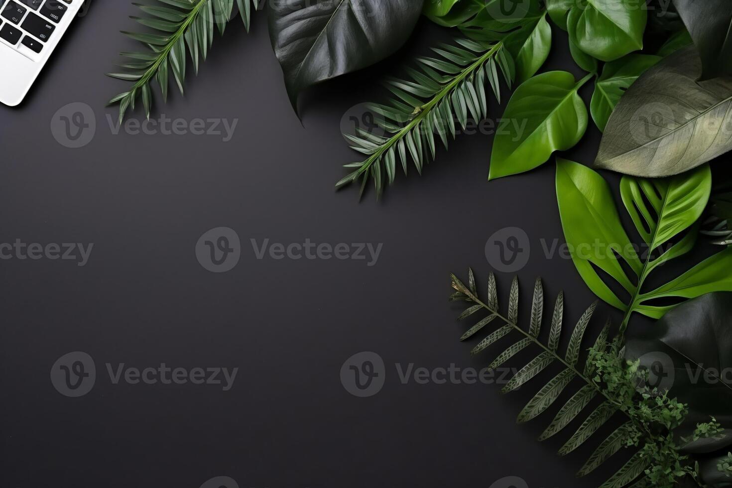AI generated Minimalistic black background with laptop notepad generative AI photo