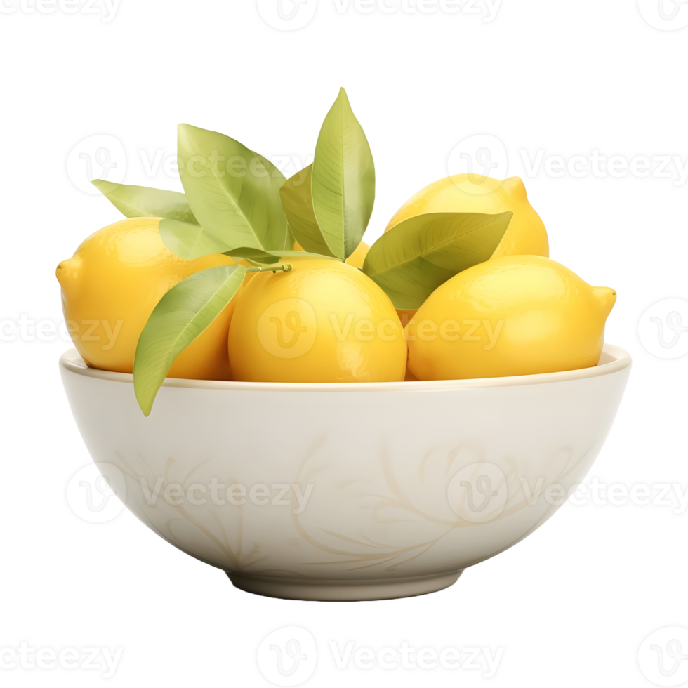 AI generated 3D Rendering of a Yellow Lemons in a Bowl on Transparent Background - Ai Generated png