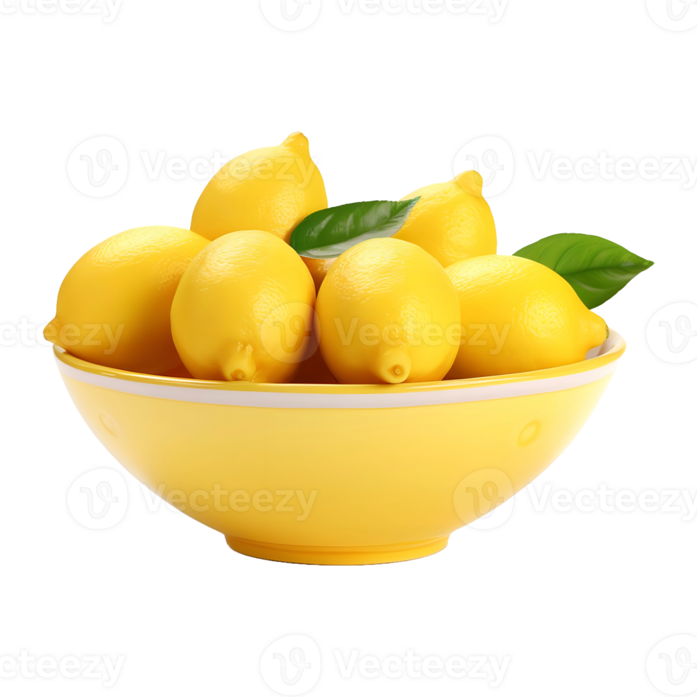 AI generated 3D Rendering of a Yellow Lemons in a Bowl on Transparent Background - Ai Generated png