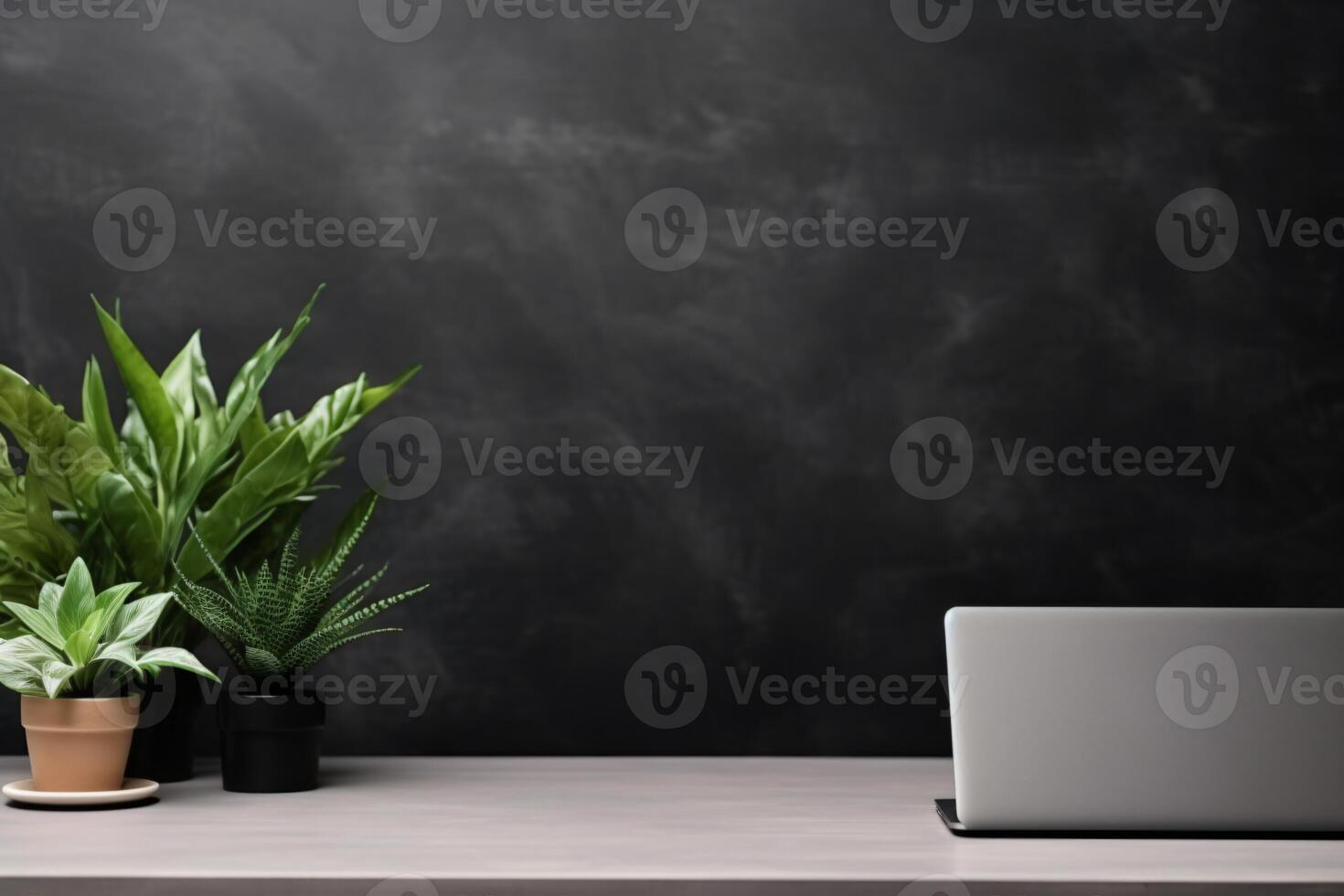 AI generated Minimalistic black background with laptop notepad generative AI photo