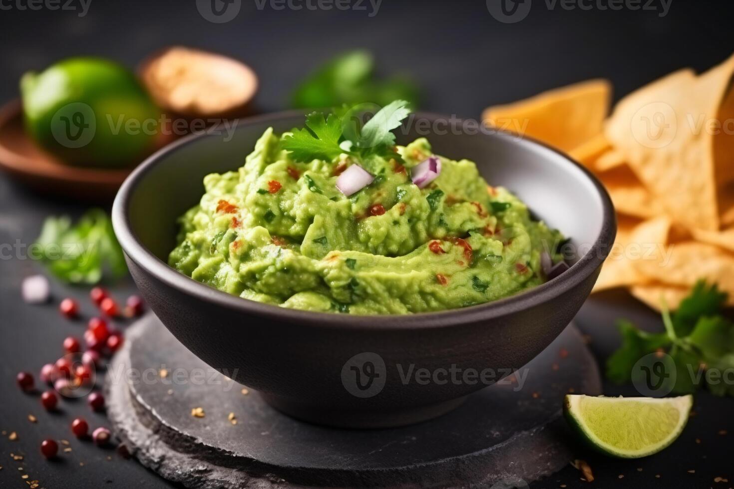AI generated High angle tasty guacamole in bowl copy space concept Generate AI photo