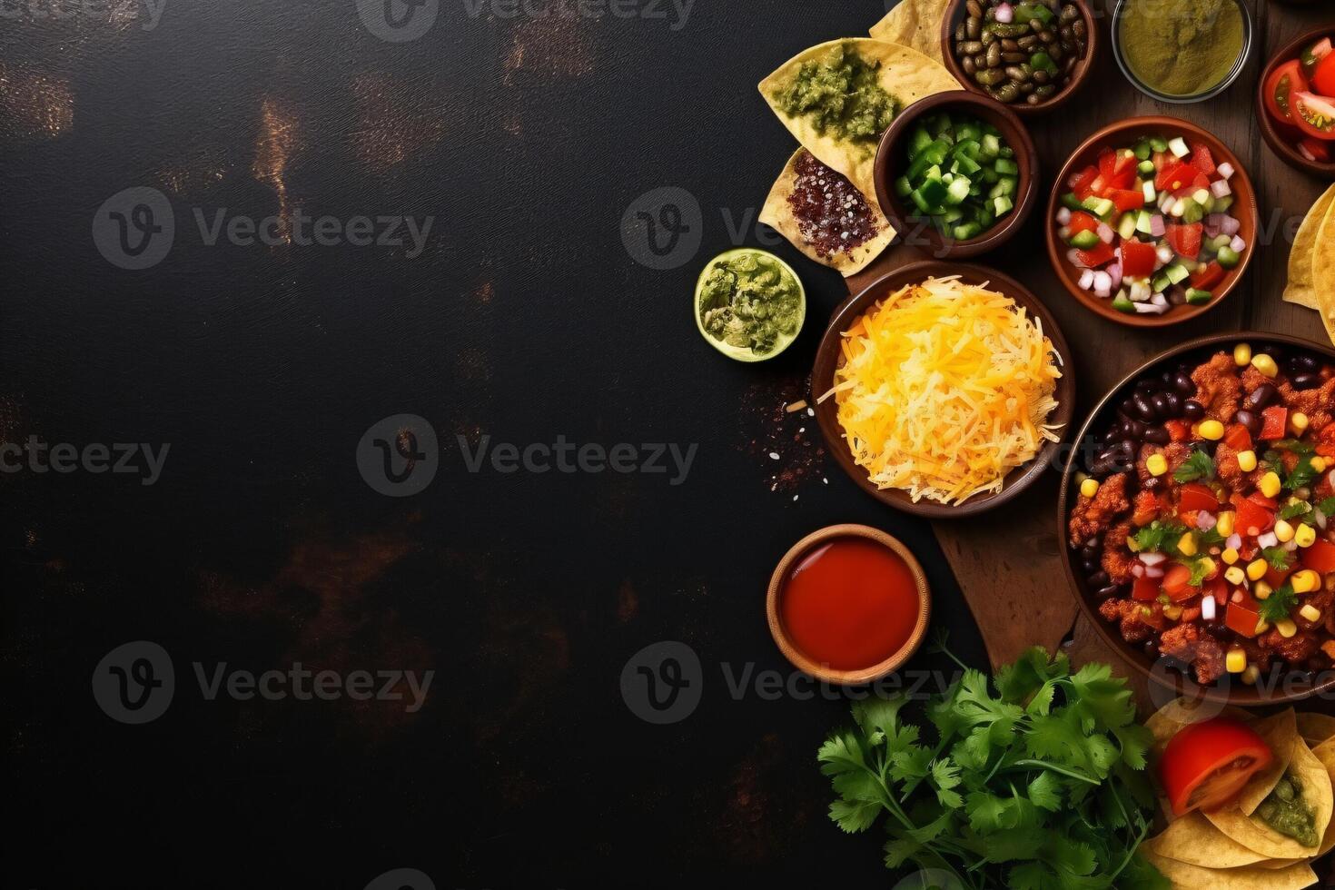 AI generated Mexican food concept high angle copy space concept Generative AI photo