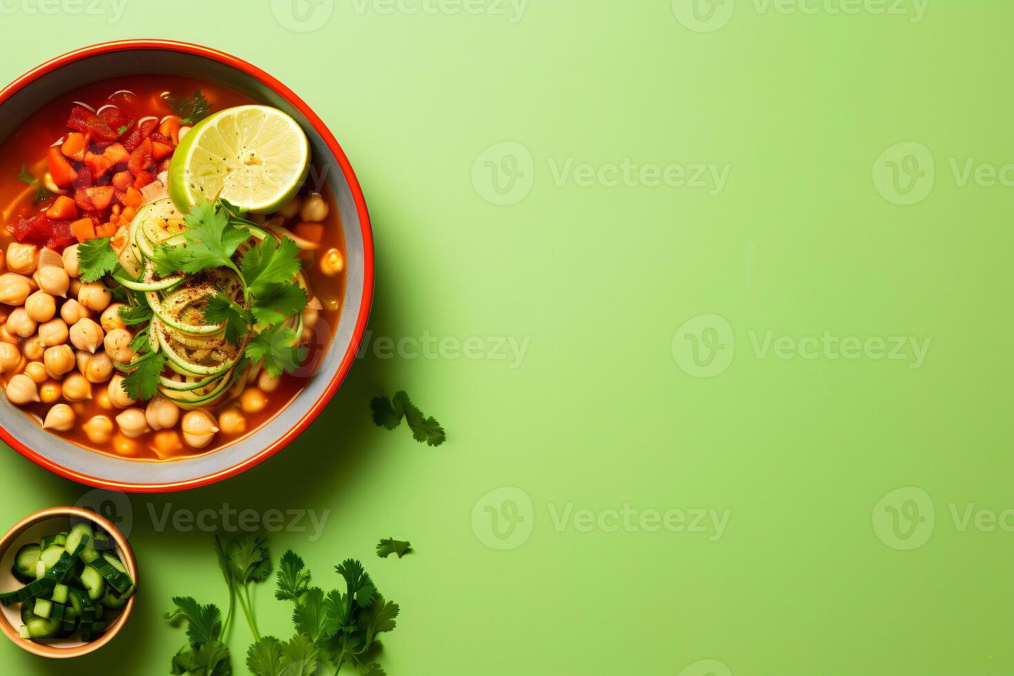 AI generated Top view on appetizing pozole bowl Generative AI photo