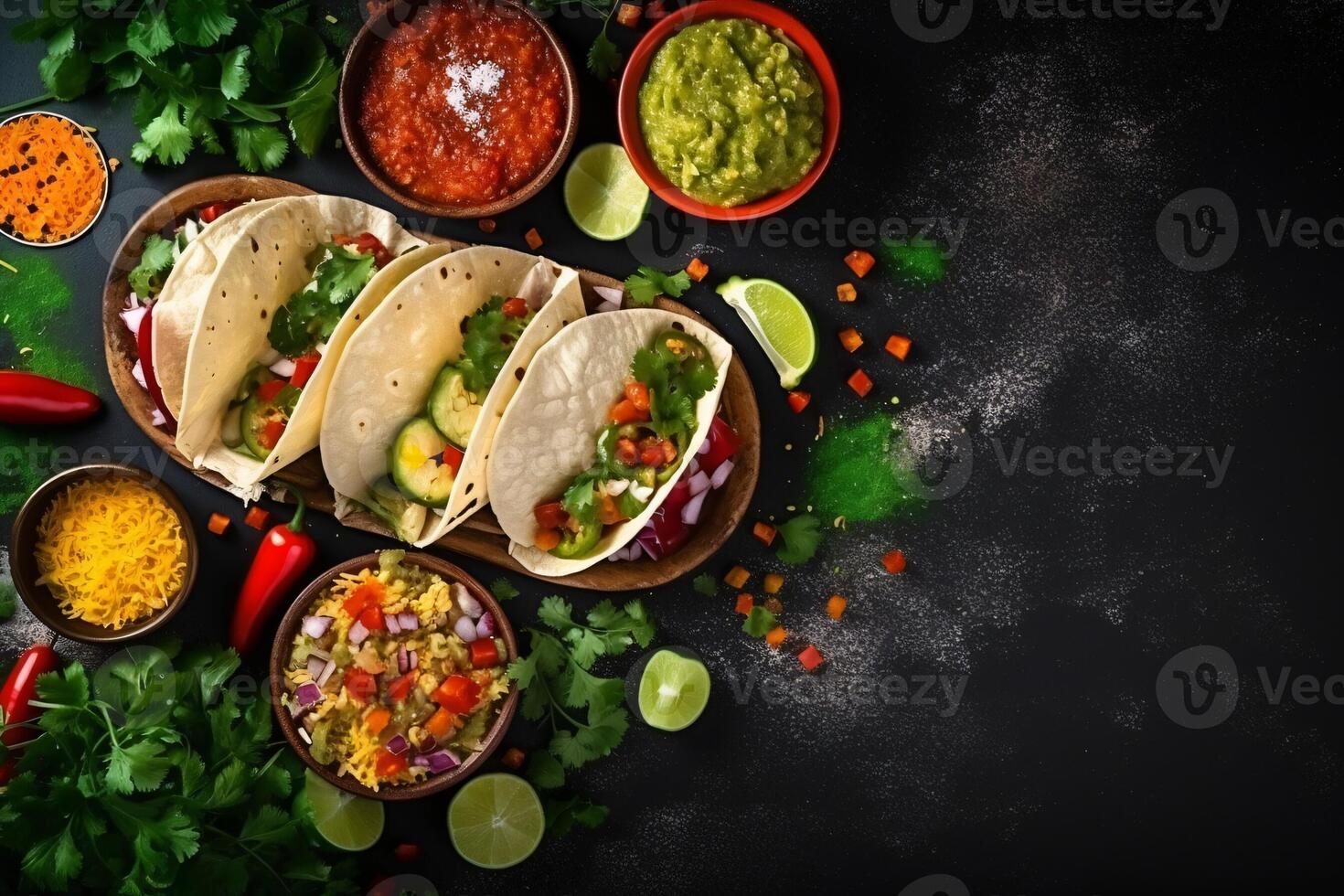 AI generated Mexican food concept high angle copy space concept Generative AI photo