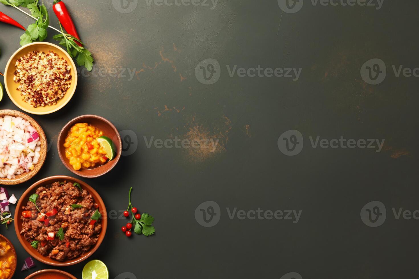 AI generated Mexican food concept high angle copy space concept Generative AI photo