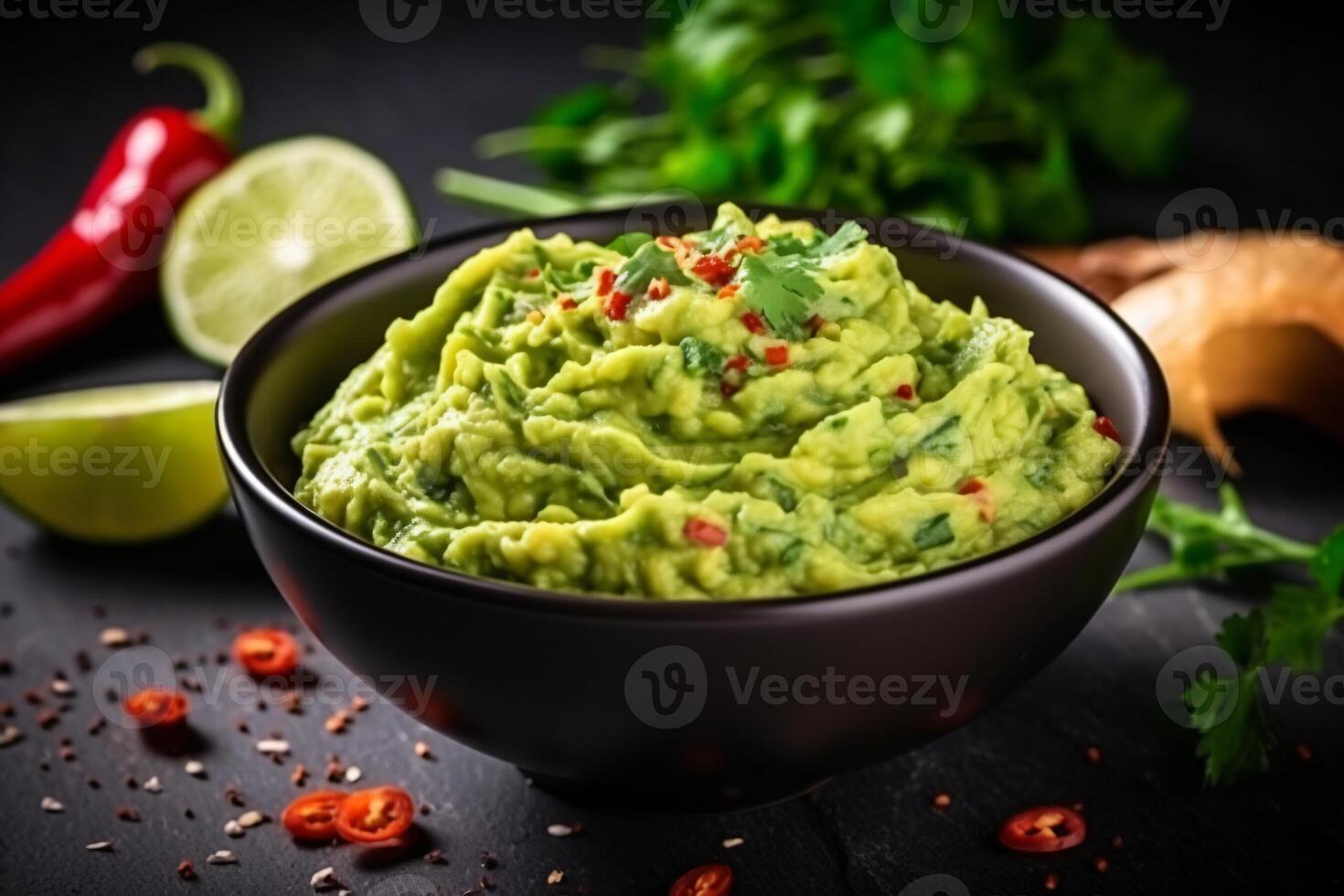 AI generated High angle tasty guacamole in bowl copy space concept Generate AI photo