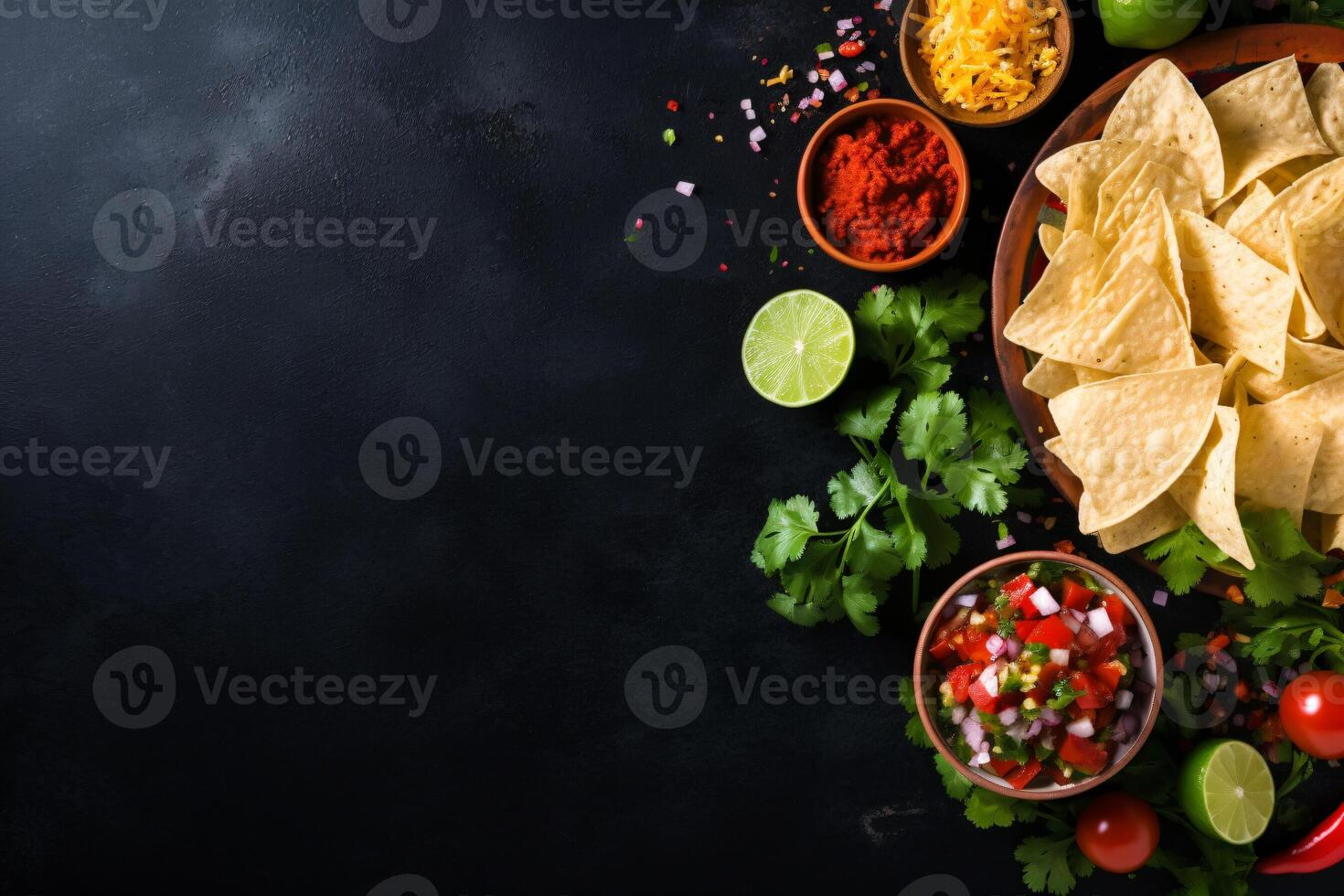 AI generated Mexican food concept high angle copy space concept Generative AI photo