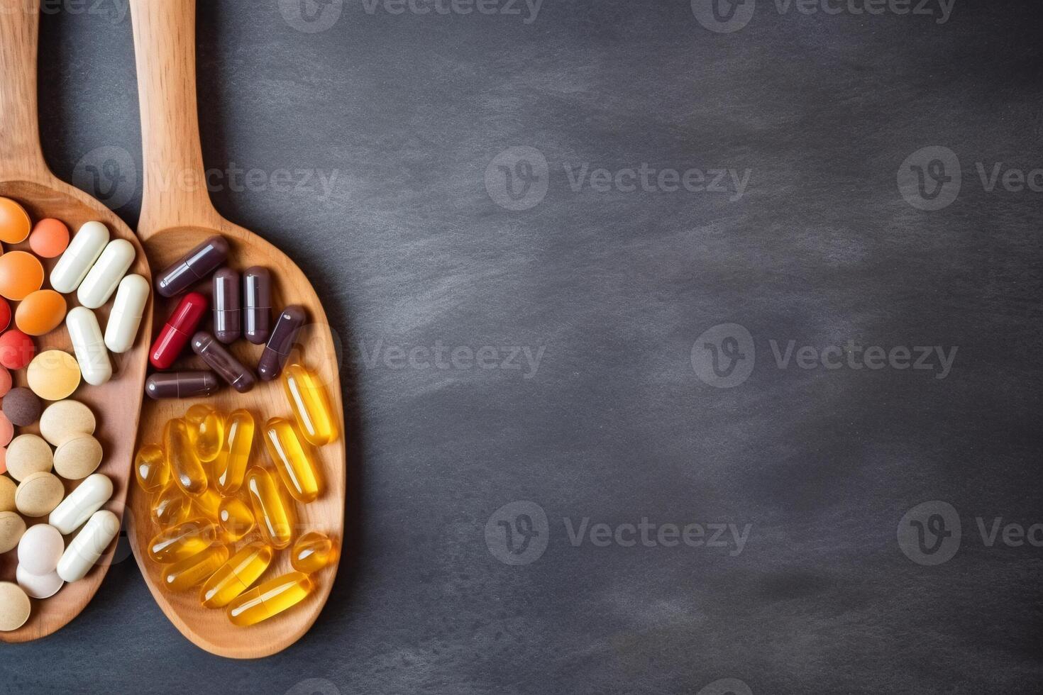 AI generated top view of antioxidants vitamin pills drug capsule generative AI photo