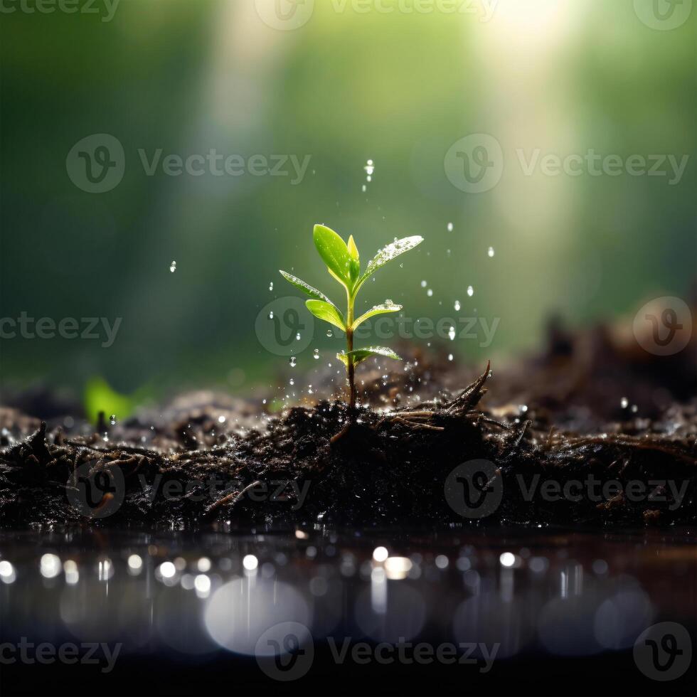 ai generado nuevo vida emerge en mojado primavera temporada generativo ai foto