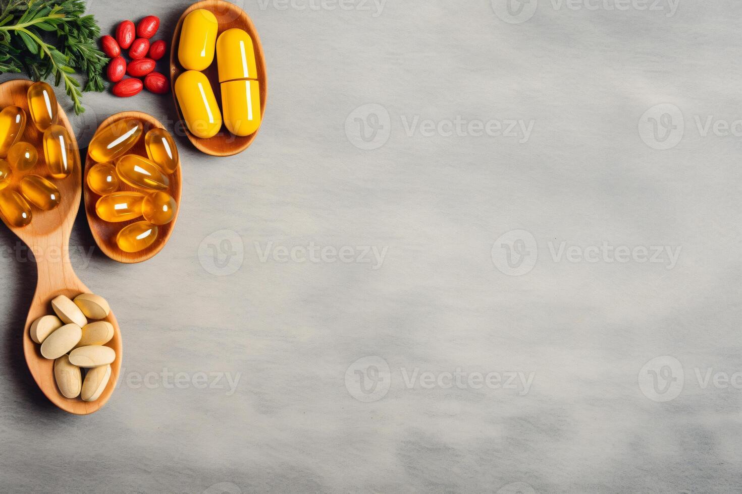 AI generated top view of antioxidants vitamin pills drug capsule generative AI photo