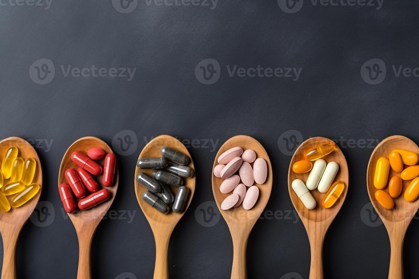 AI generated top view of antioxidants vitamin pills drug capsule generative AI photo