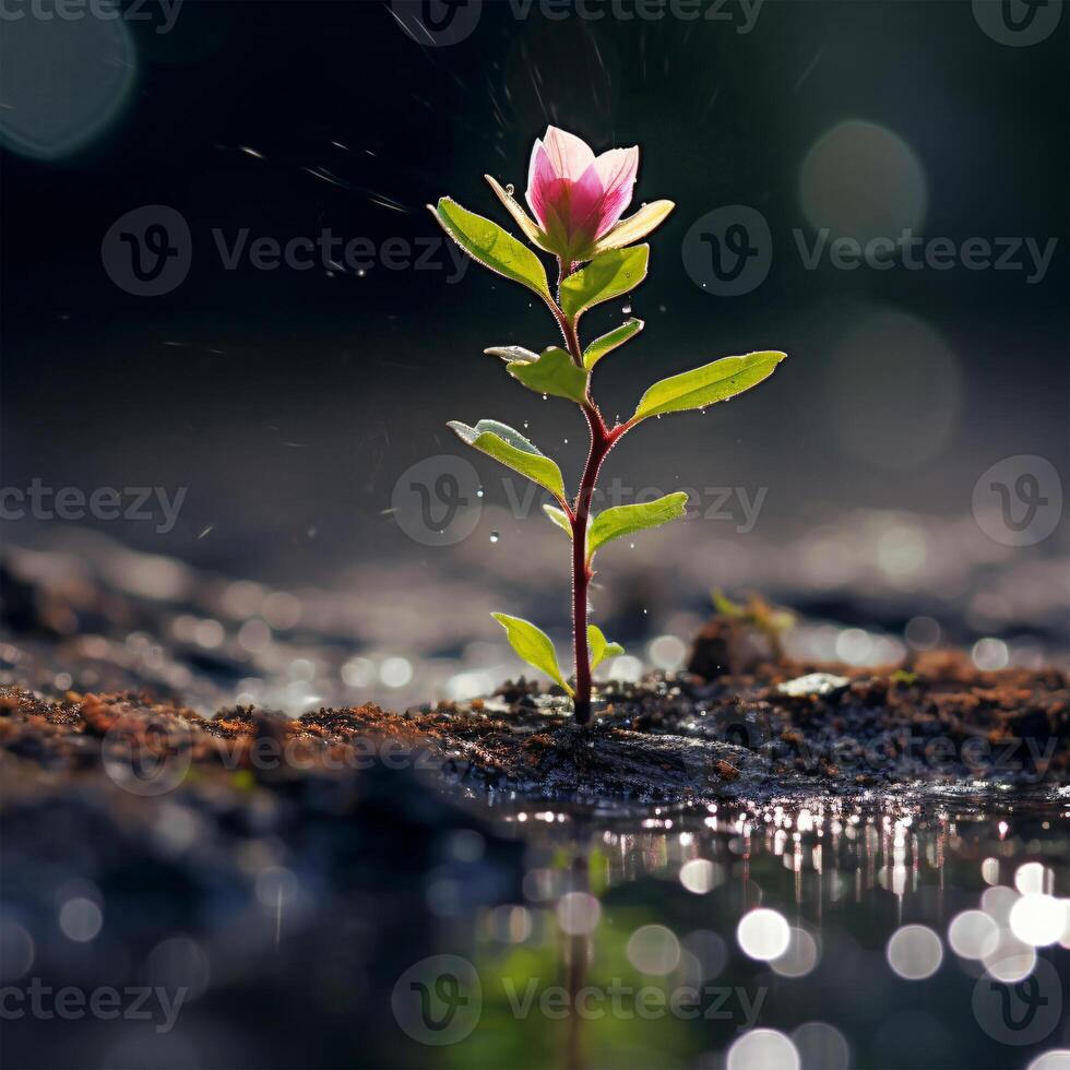 ai generado nuevo vida emerge en mojado primavera temporada generativo ai foto