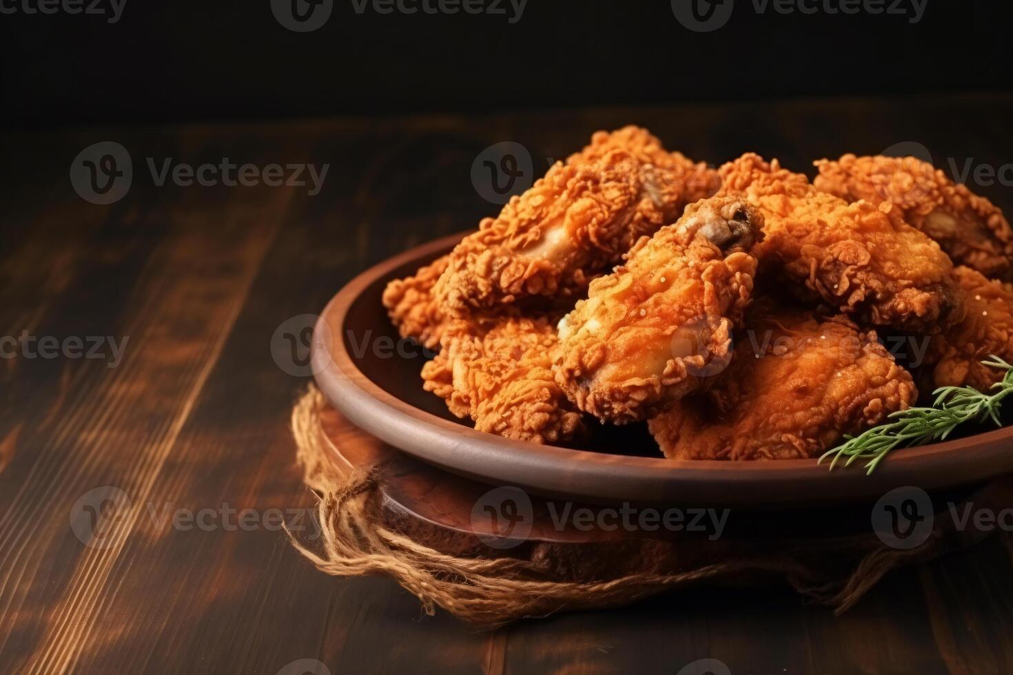 AI generated Delicious fried chicken on plate copy space concept Generative AI photo