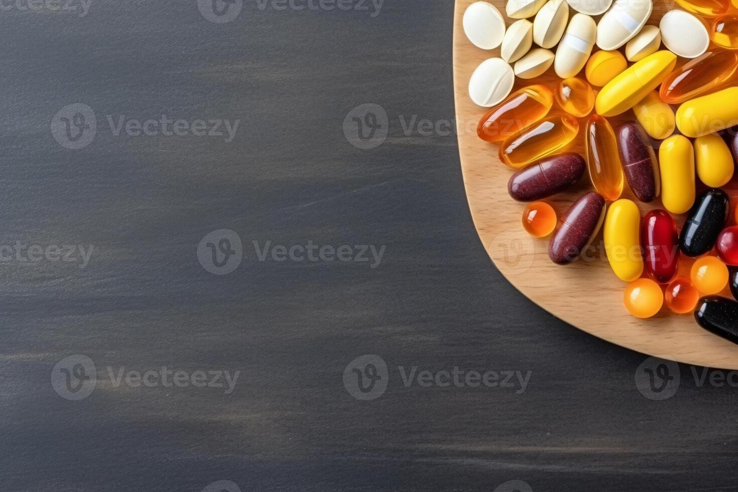 AI generated top view of antioxidants vitamin pills drug capsule generative AI photo