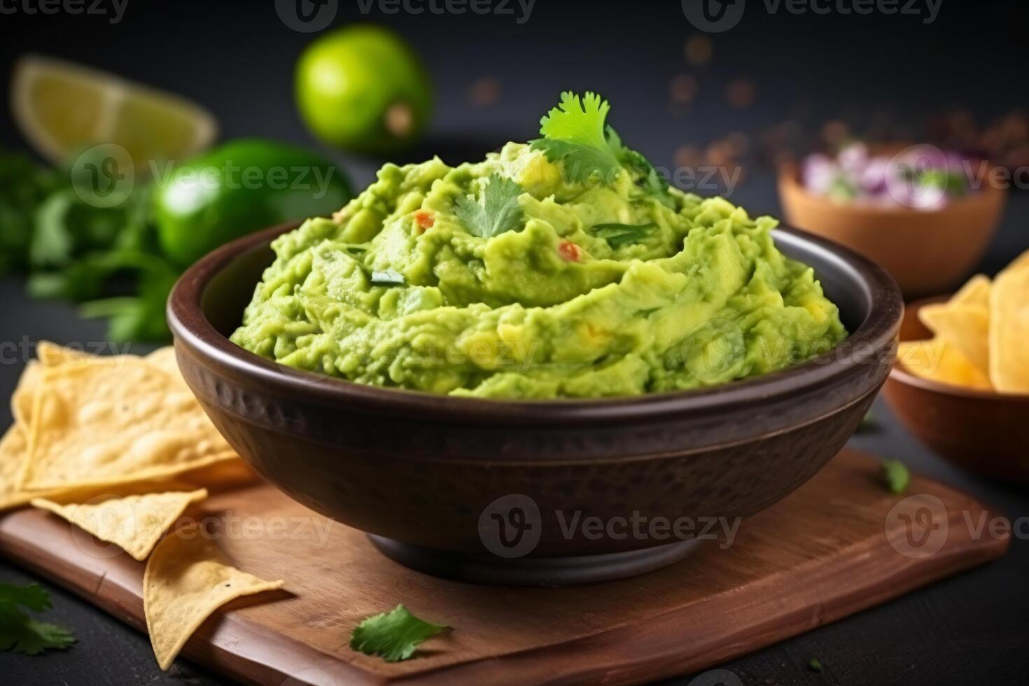 AI generated High angle tasty guacamole in bowl copy space concept Generate AI photo