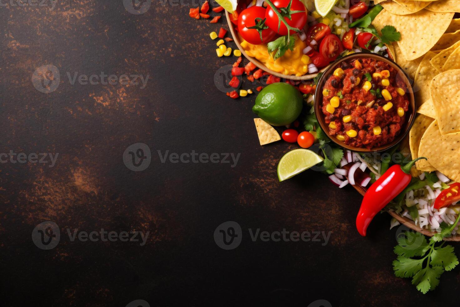 AI generated Mexican food concept high angle copy space concept Generative AI photo