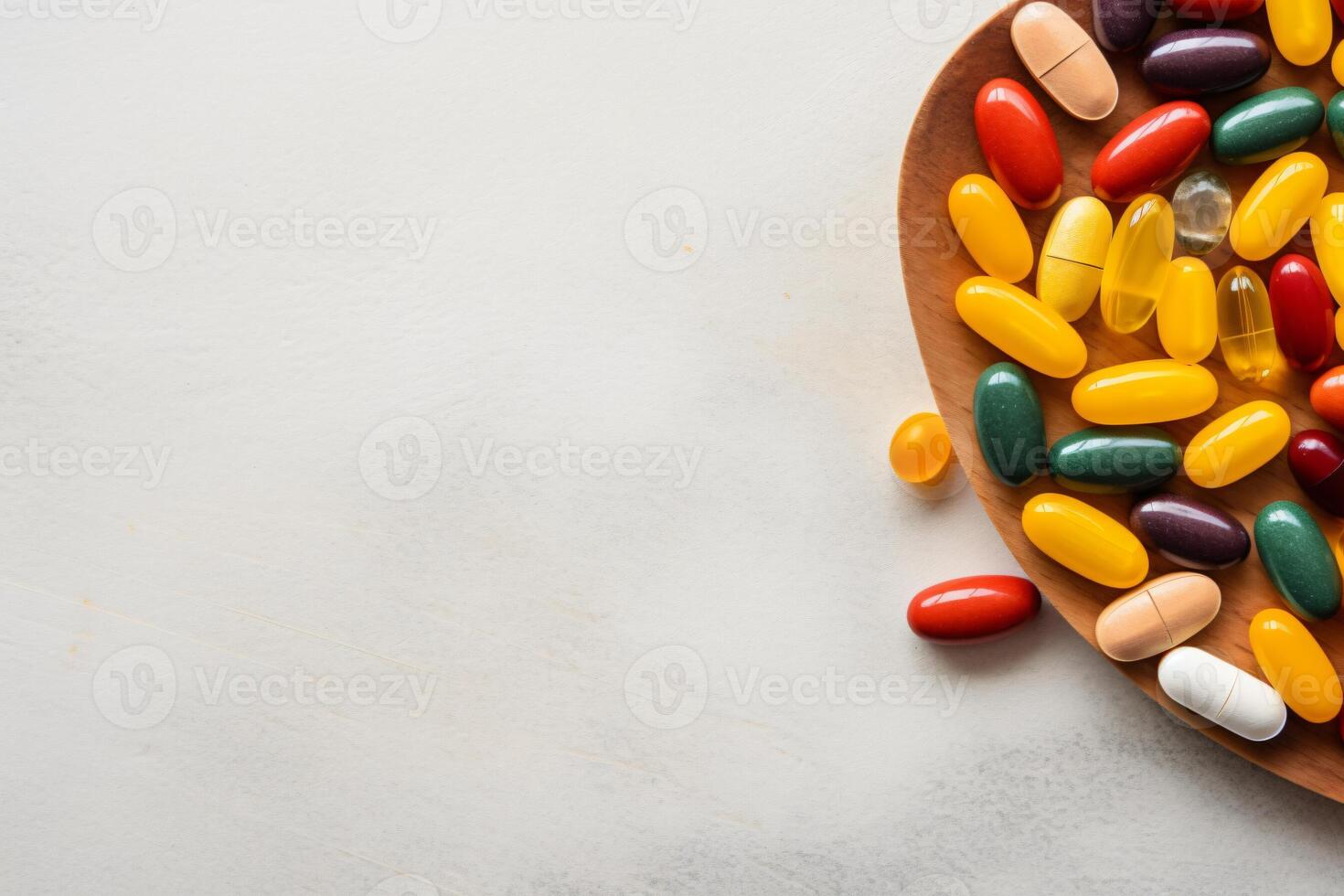 AI generated top view of antioxidants vitamin pills drug capsule generative AI photo