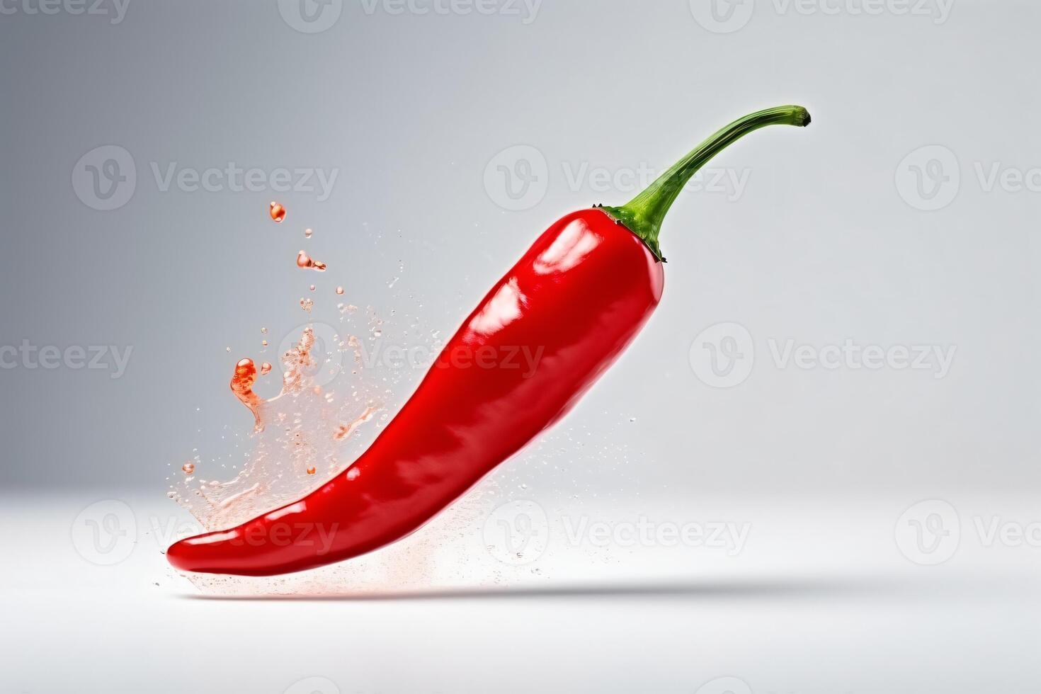 AI generated Red hot pepper levitates on a white background copyspace Generative AI photo