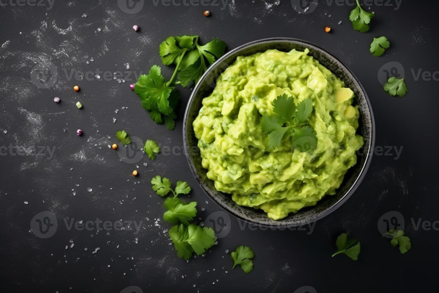 AI generated High angle tasty guacamole in bowl copy space concept Generate AI photo