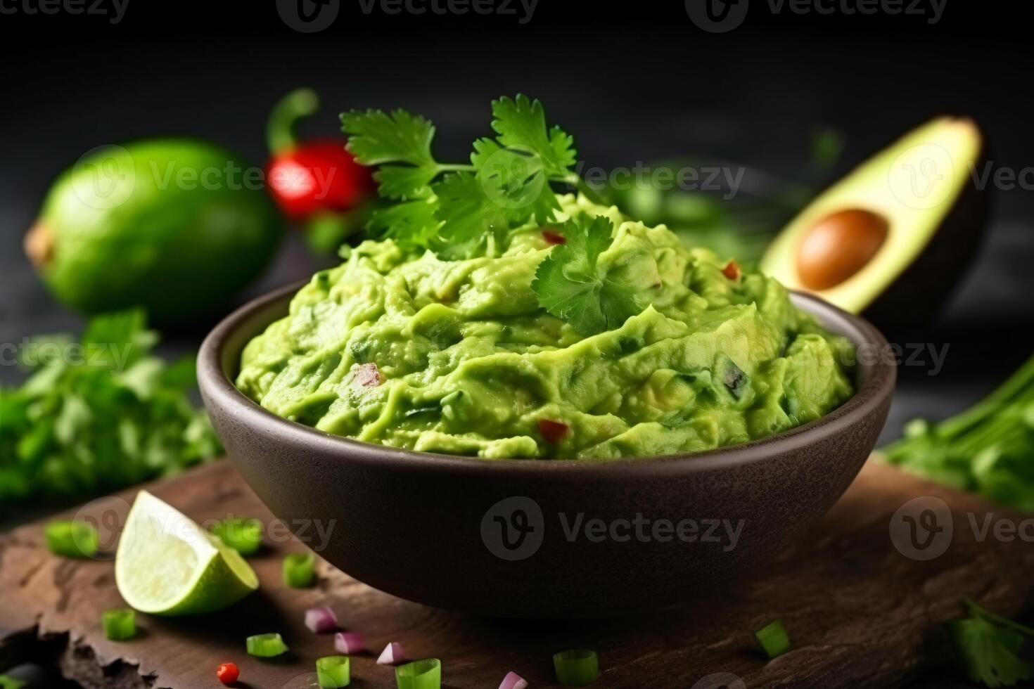 AI generated High angle tasty guacamole in bowl copy space concept Generate AI photo