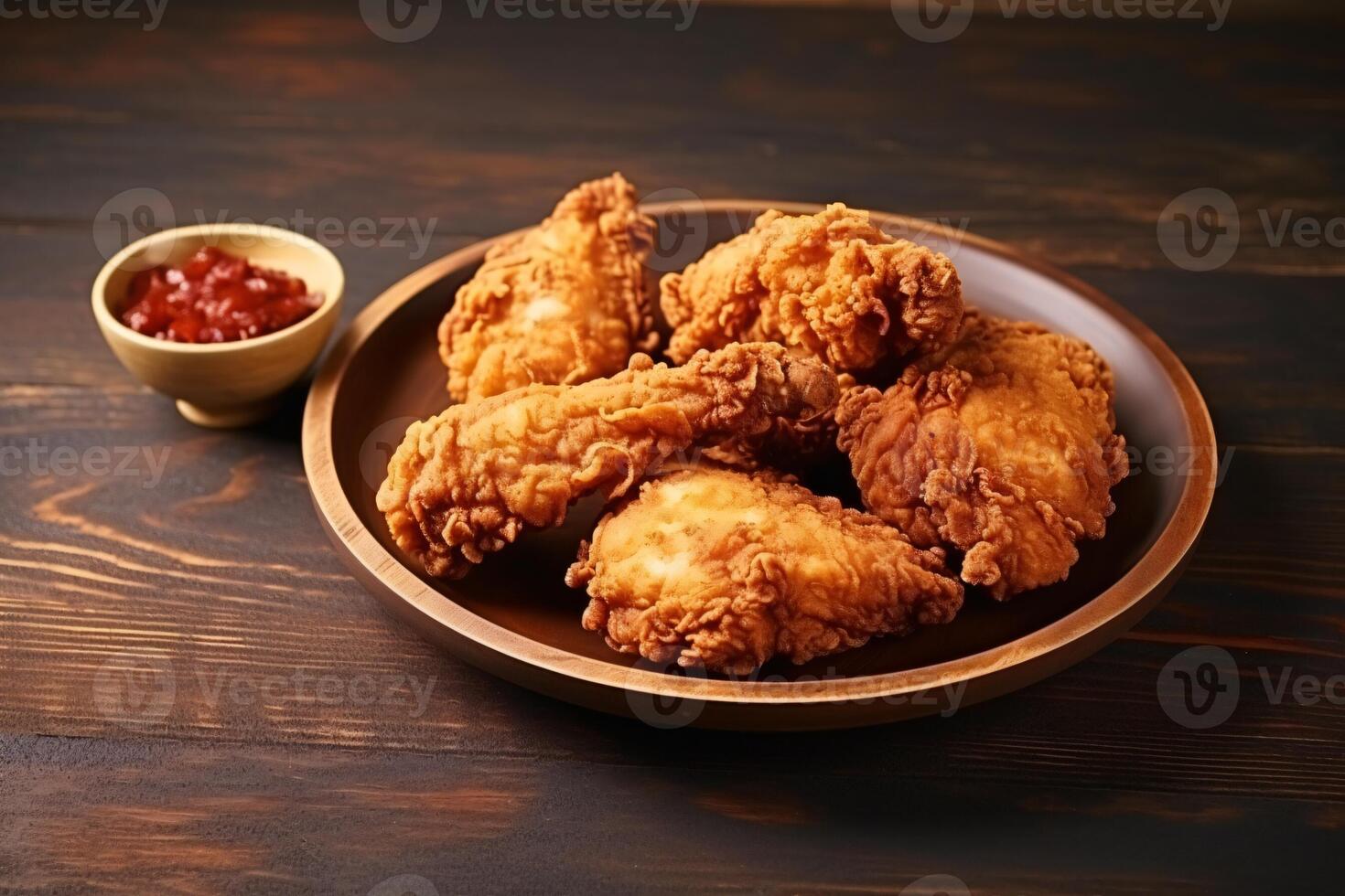 AI generated Delicious fried chicken on plate copy space concept Generative AI photo