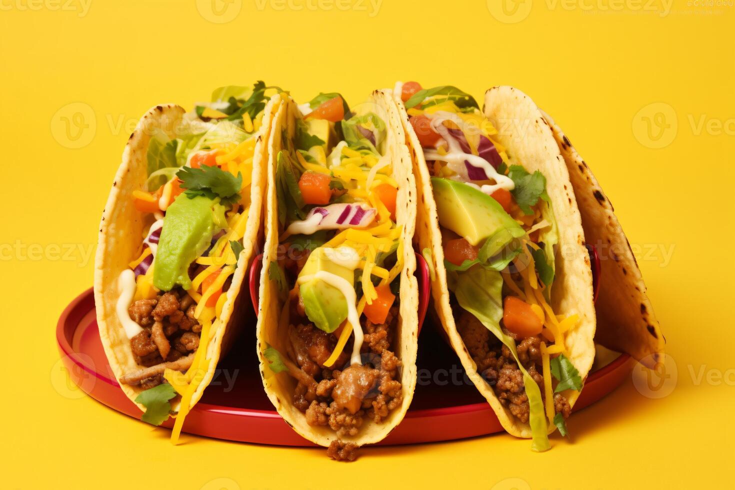AI generated Traditional mexican tacos with meat and vegetables Generative AI photo
