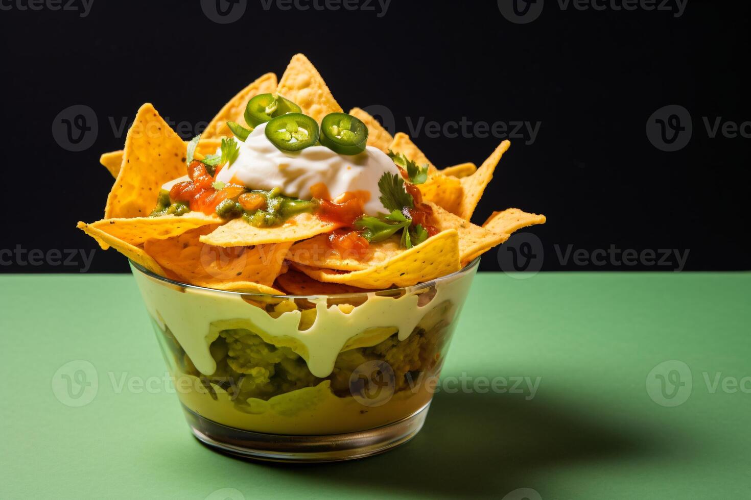 AI generated nacho in cup of garnish copy space concept generative AI photo