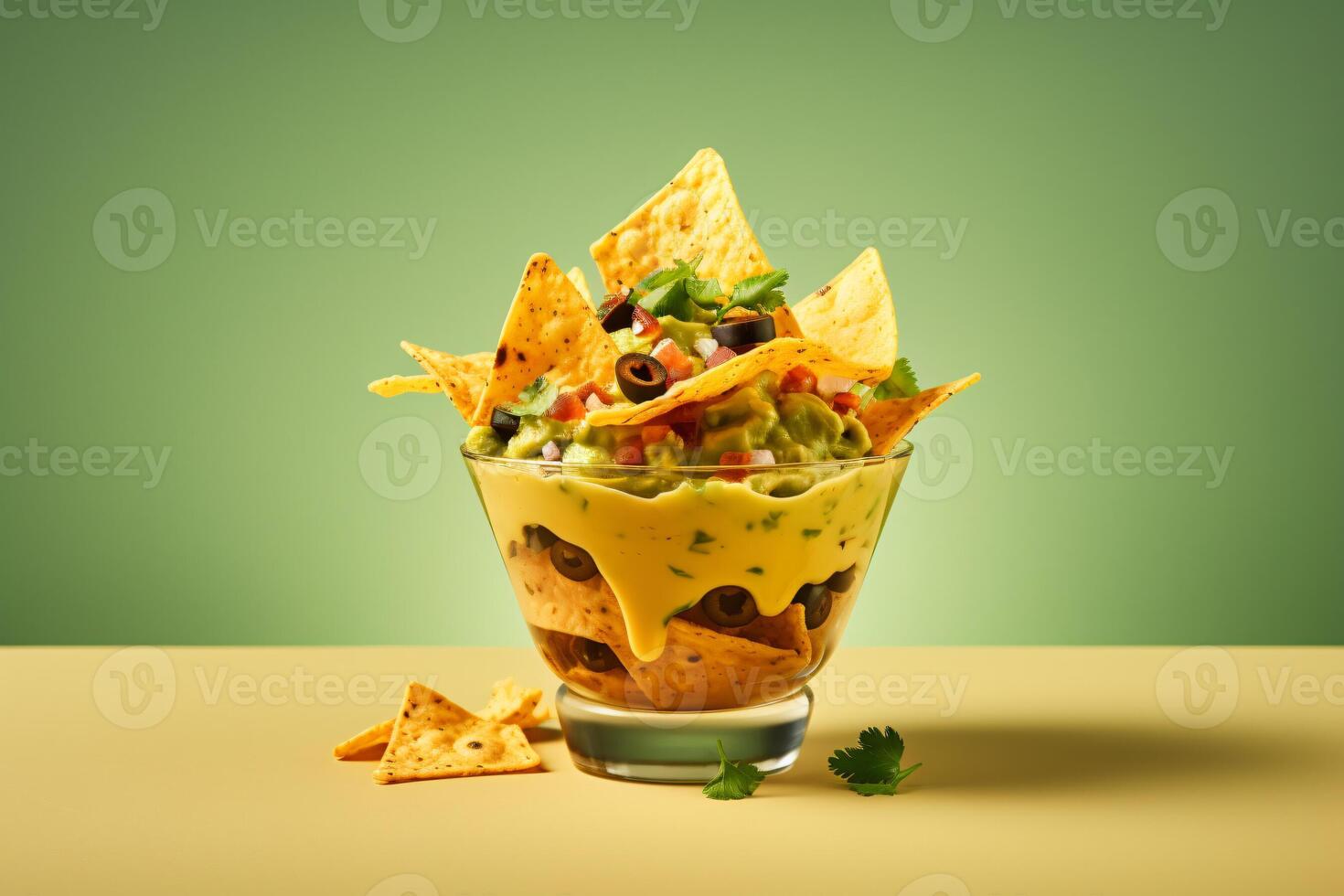 AI generated nacho in cup of garnish copy space concept generative AI photo