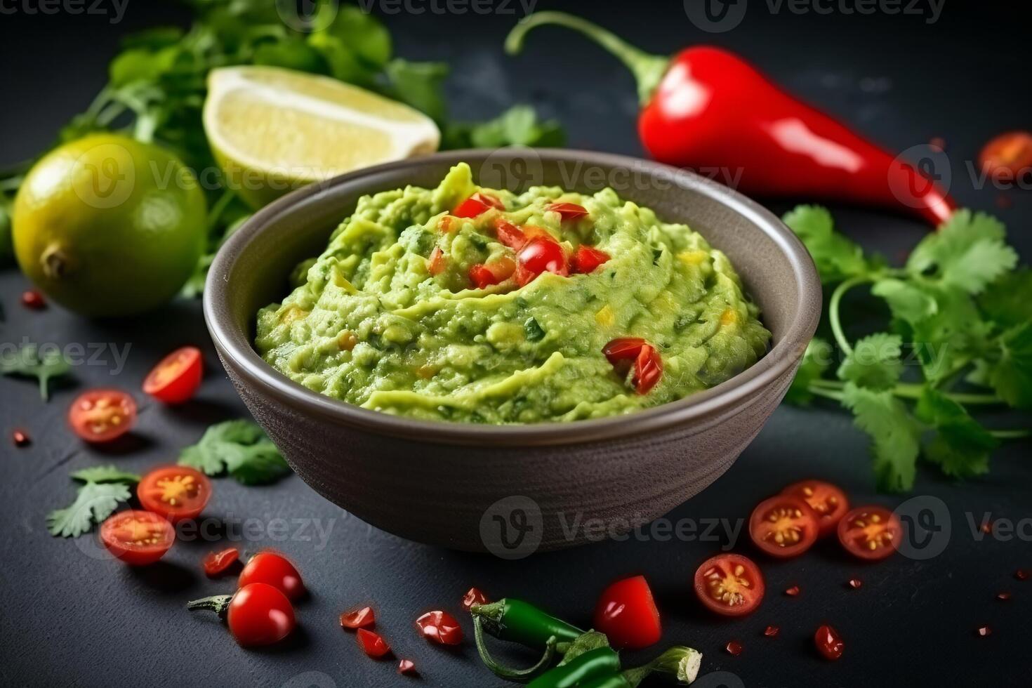 AI generated High angle tasty guacamole in bowl copy space concept Generate AI photo