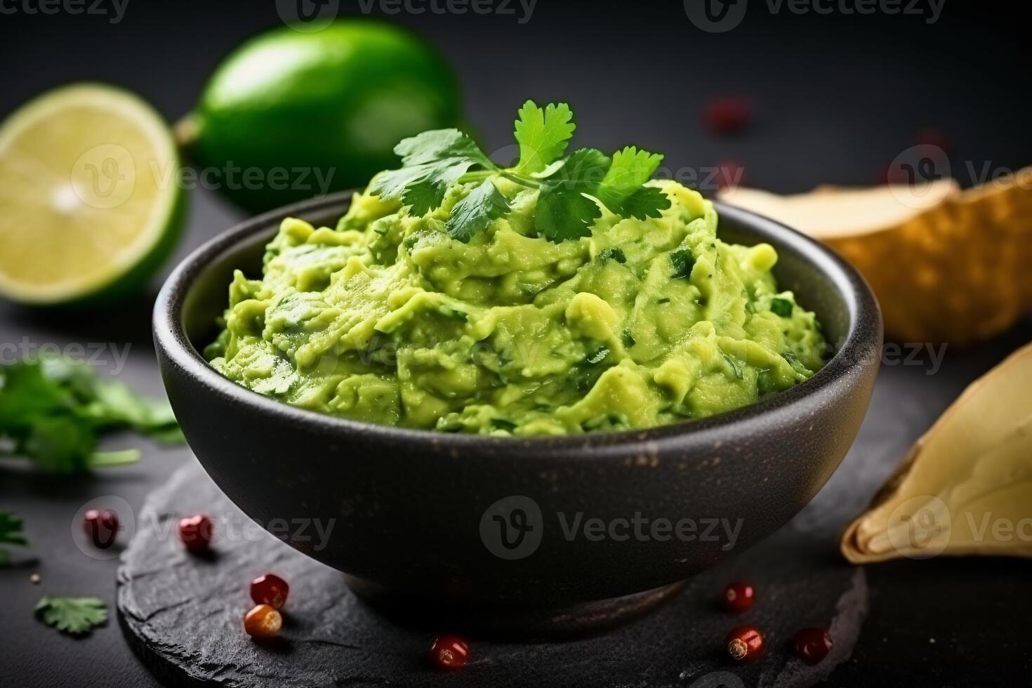 AI generated High angle tasty guacamole in bowl copy space concept Generate AI photo