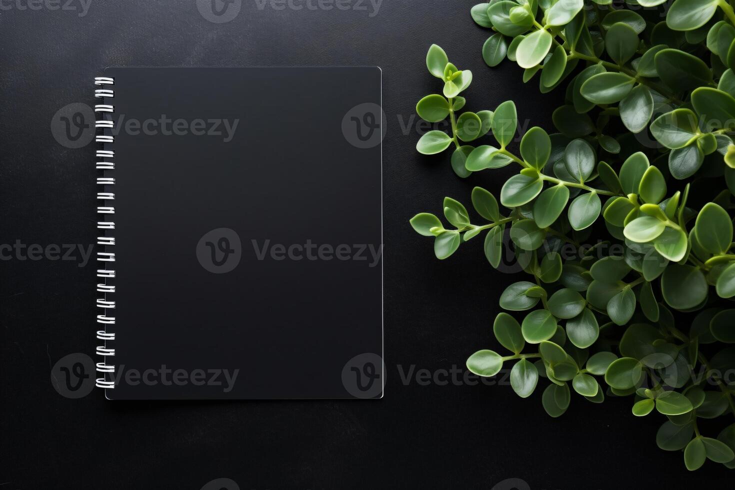 AI generated Minimalistic black background with laptop notepad generative AI photo